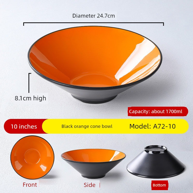 Melamine Rain-Hat Shaped Bowl Commercial Ramen Bowl River Snail Rice Noodle Bowl Noodle Restaurant Dedicated Noodles with Soy Sauce Wonton Pig's Knuckle Rice Spicy Hot Large Bowl