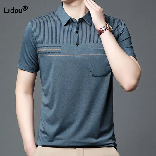 Casual Solid Color Polo T-shirt Pockets Short Sleeve Tops