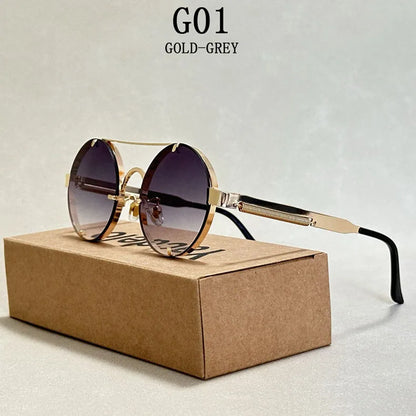 Round Steampunk Sunglasses For Men Fashionable Punk Sunglasses Women Trendy Vintage Fashion Glasses Retro Gafas De Sol Hombre