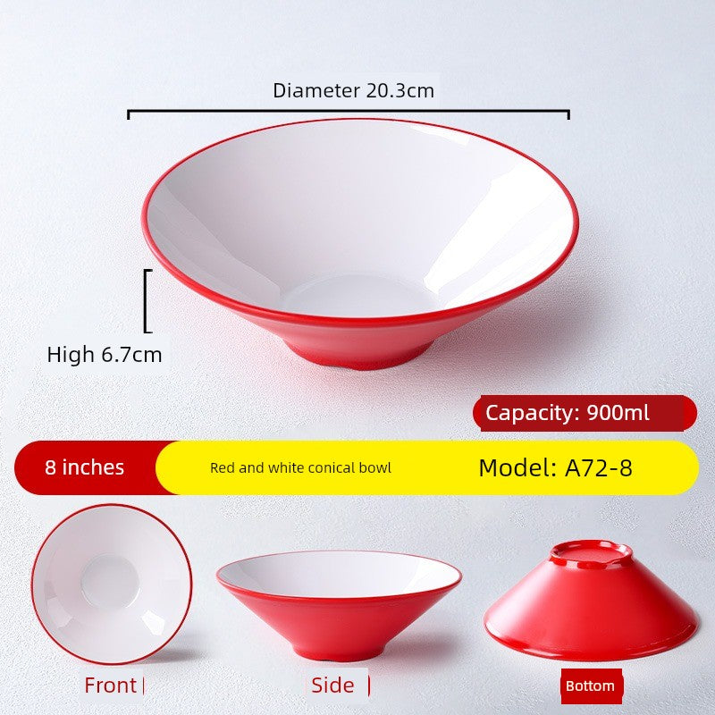 Melamine Rain-Hat Shaped Bowl Commercial Ramen Bowl River Snail Rice Noodle Bowl Noodle Restaurant Dedicated Noodles with Soy Sauce Wonton Pig's Knuckle Rice Spicy Hot Large Bowl