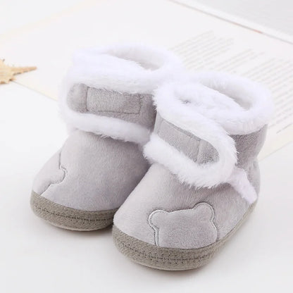 Winter Snow Baby Boots Cute Bear Warm Fluff Balls Indoor Soft Sole Infant Newborn Toddler Baby Shoes 0-18M