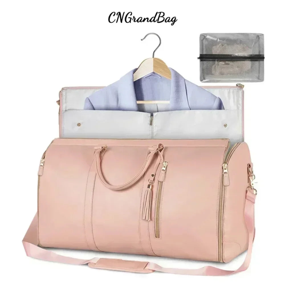 Custom Letters Carrry On PU Leather Garment Bag For Women Large Size Pu Foldable Duffle Suit Bag For Travel