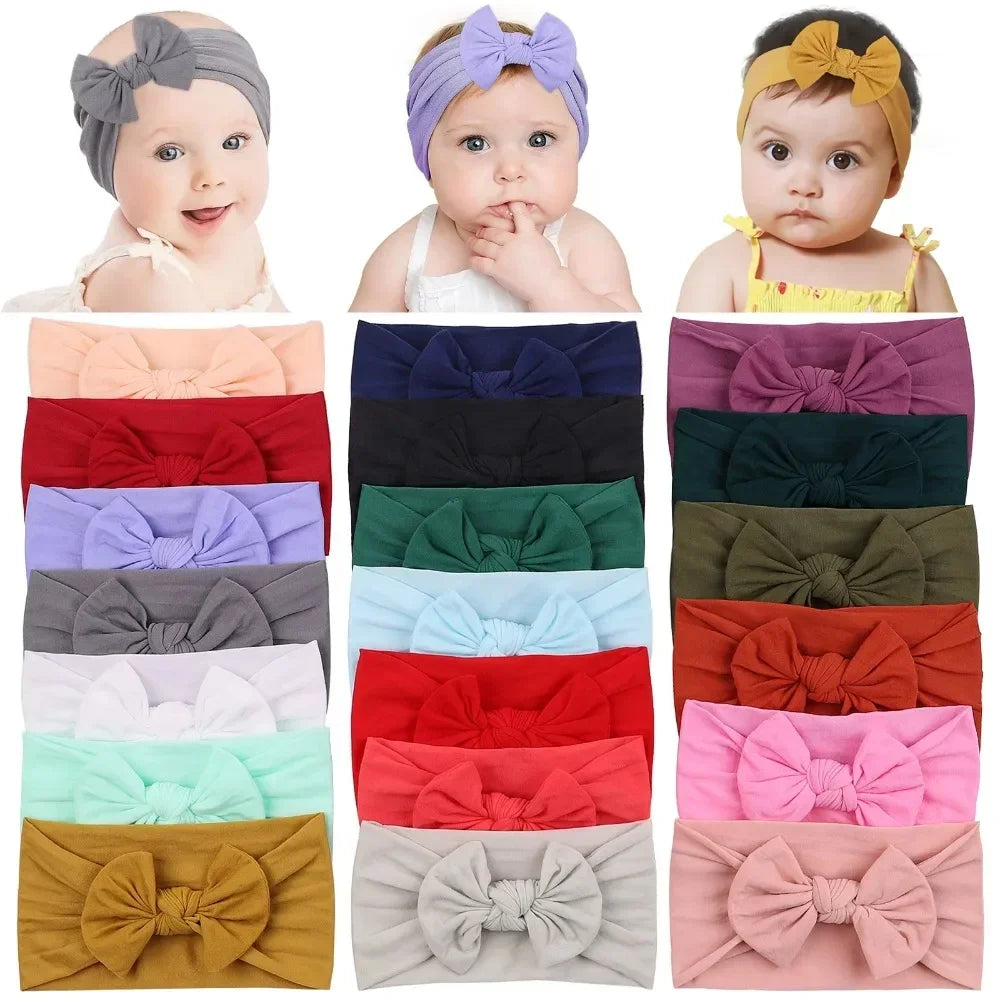 1Pc Simple Solid Color Broadside Bowknot Headband for Baby Girl Elastic Hair Band Basic Turban Headwear Infant Hair Accessories