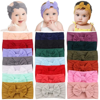 1Pc Simple Solid Color Broadside Bowknot Headband for Baby Girl Elastic Hair Band Basic Turban Headwear Infant Hair Accessories