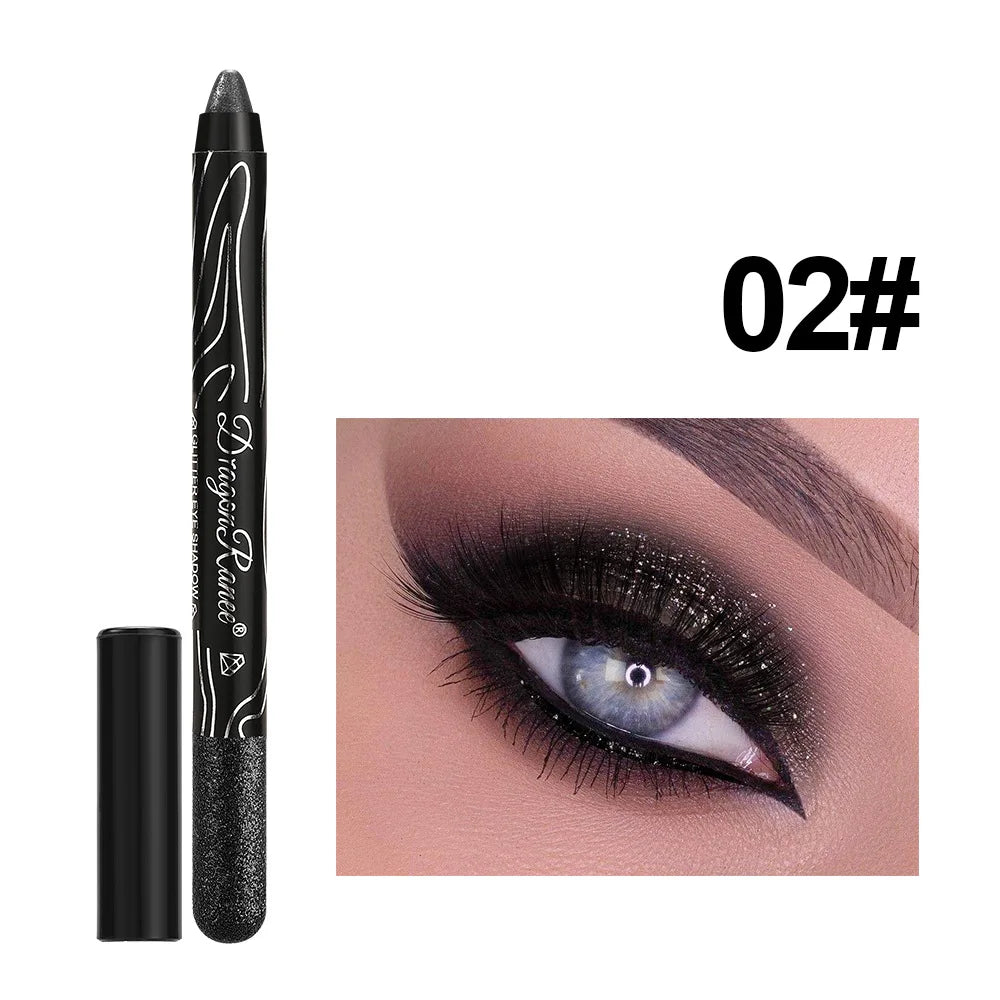 12 Colors Long-lasting Glitter Eyeshadow Pencil Pigment Blue Brown Black Eyeliner Pen Women Fashion Shimmer Eye Shadow Makeup