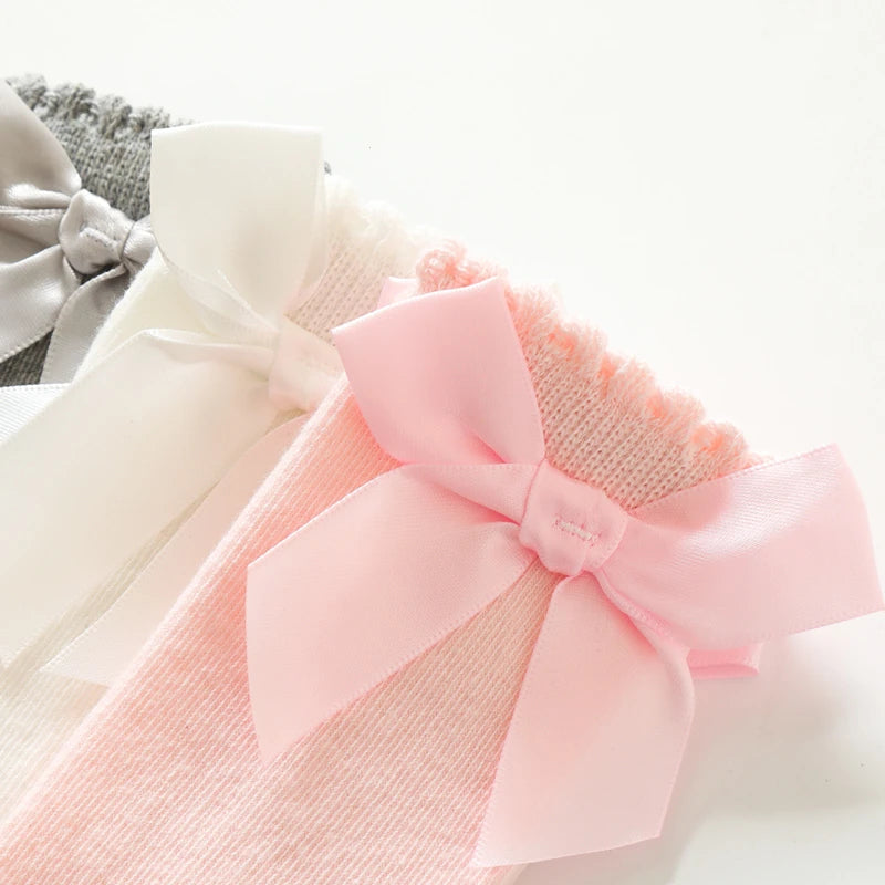 1 Pairs Kids Socks Toddlers Girls Big Bow Knee High Quality Long Soft Autumn Winter 100% Cotton Lace Baby Tube Sock Calcetines