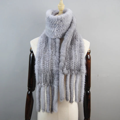 2025 Luxury Women Muffler 100% Real Mink Fur Scarf With Tassel Hand Knitted Natural Mink Scarves Neck Warmer Poncho Wholesale