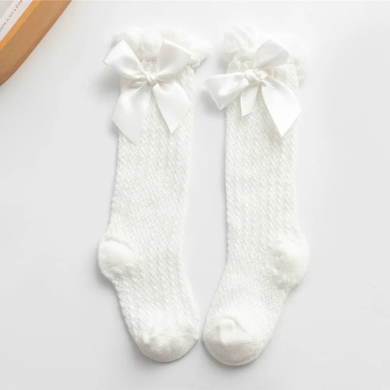 1 Pairs For Baby Girls Socks Summer Kids Knee High Long Sock Children Bow Tie Out Cotton Mesh Socks Infant Thin Soft Solid Socks