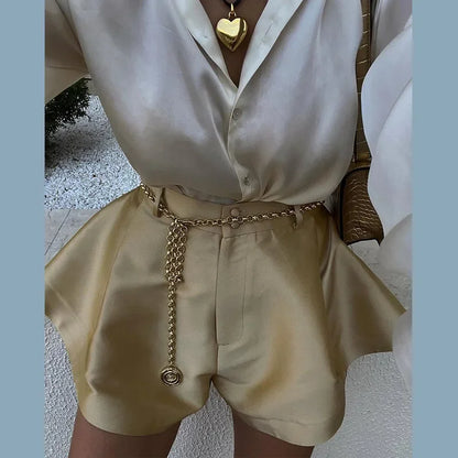 Casual High Waist Solid Silk Lady Short Pants Chic Wide Leg Shorts for Women Spring Female Loose All-match Pants Streetwear