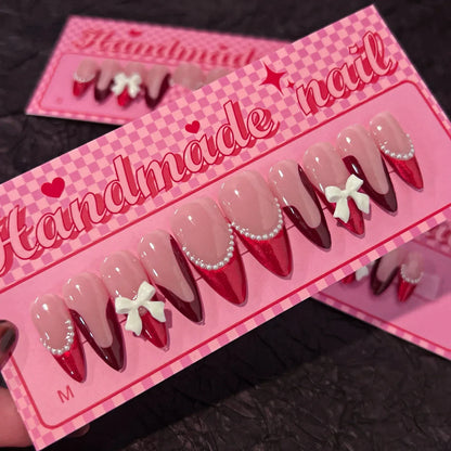 10Pcs Handmade Bow Ties French Pearl 3D Flower Almond Full Acrylic