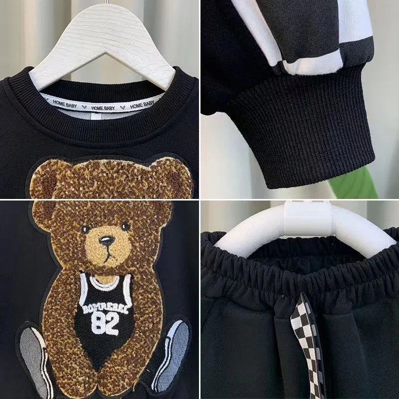 Boutique Spring Autumn Baby Boy Clothes 1 to 9 Years Round Neck Pullover Cartoon Long Sleeve T-shirts+Pants 2 PCS Kids Outfits