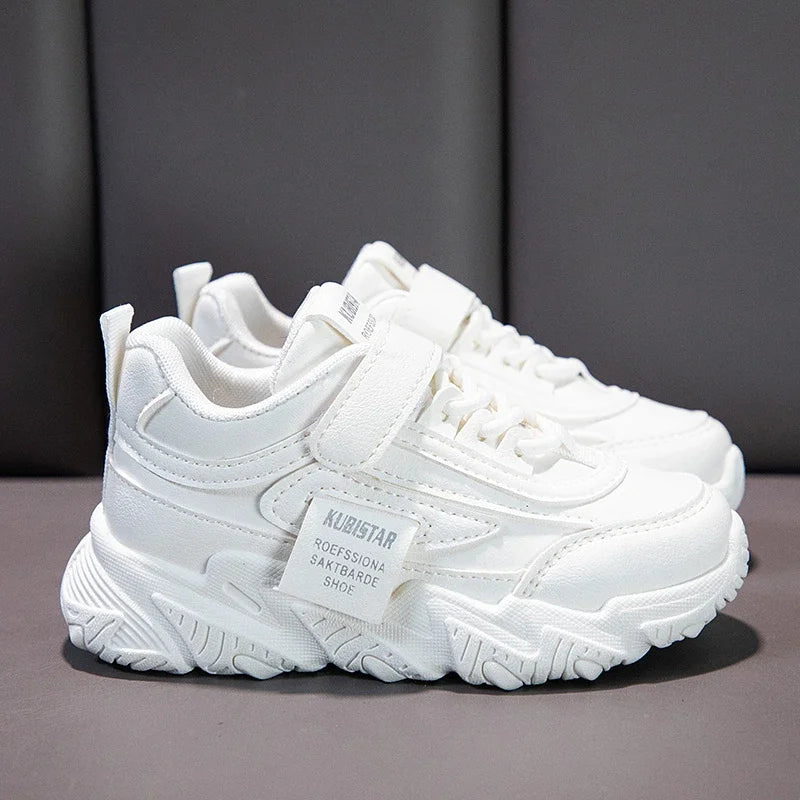 New Versatile Soft Breatheable Hook & Loop White Boys and Girls Children Sneakers