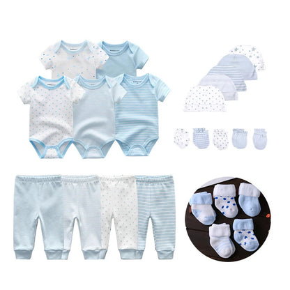 24Pieces Newborn Baby Rompers+Pants+Mittens+Hats+Socks Set 100%cotton Print Unisex Baby Girl Boy Clothes Sets
