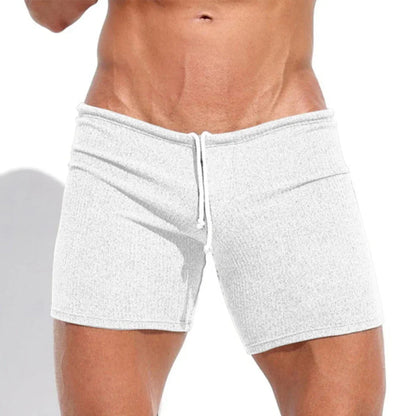 Mens Sexy Drawstring Ribbed Sleepwear Shorts Outdoor Sports Jogging Gym Sportswear Short Pants Holiday Casual Slim Male Shorts