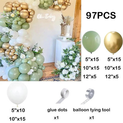 92pc Sage Green Balloons Garland Arch Kit White Gold Confetti Balloon Baby Shower Birthday Party Wedding Decoration Latex Globos