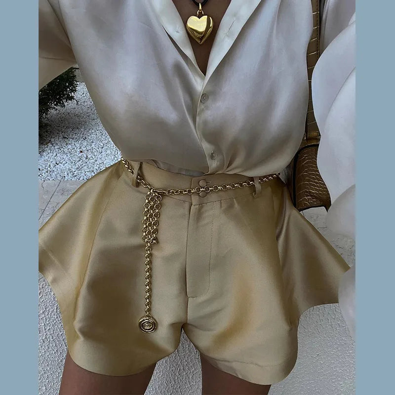 Fashion Dopamine High Waist Shorts Spring New Street Solid Wide Leg Shorts Female Chic Y2K A Line Beach Trousers