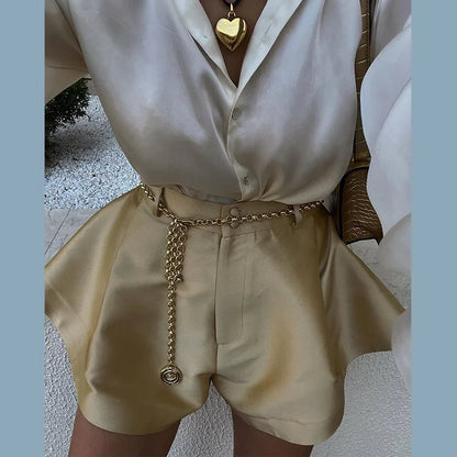 Fashion Dopamine High Waist Shorts Spring New Street Solid Wide Leg Shorts Female Chic Y2K A Line Beach Trousers