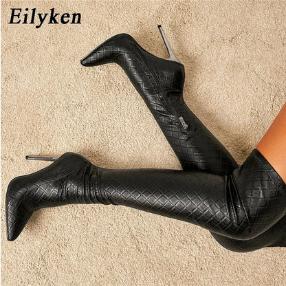 Sexy Over The Knee Boots Women Thin Heels Pointed Toe Zipper Thigh High Booties