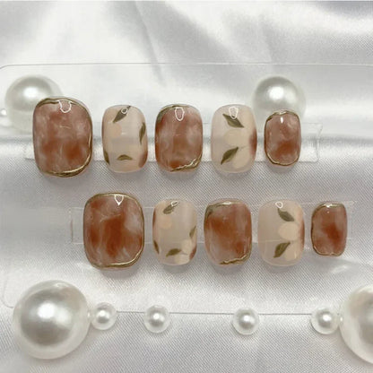 10pcs Handmade Curry Autumn Winter False Nails Design