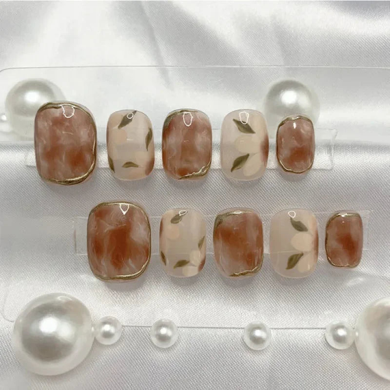 10pcs Handmade Curry Autumn Winter False Nails Design