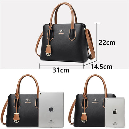 2 Layers Quality Leather Luxury Handbags Women Bags