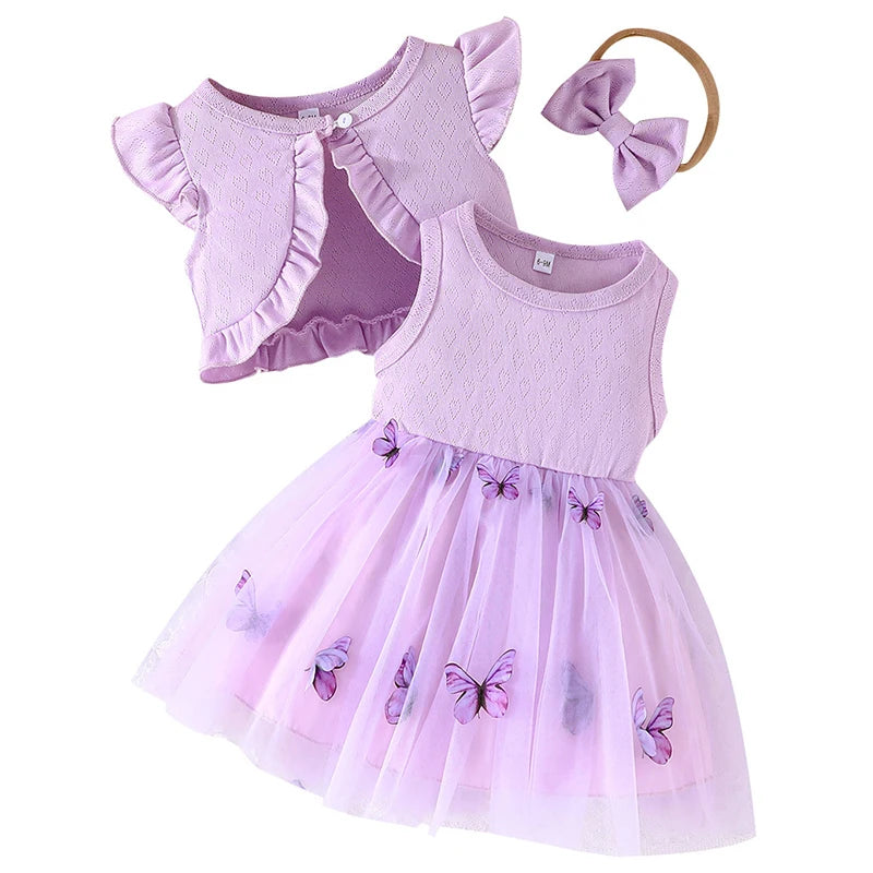 Summer Set Infant Girl Clothes Newborn Photography Fashion Cute Shawl Sleeveless Mesh Cotton Butterfly Dress