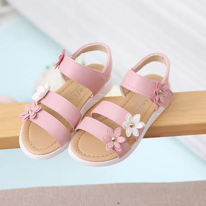 New Girls Sandals Kids Floral Sandals with 3 Flowers Princess Sweet