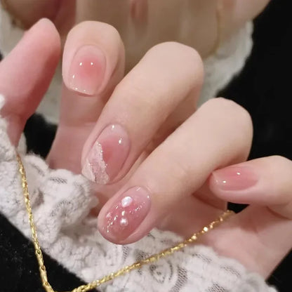 24Pcs New White Daisy Fake Nails Short Simple Detachable Wearable Armor Wearing Reusable False Nails Ballerina Press on Nail Set