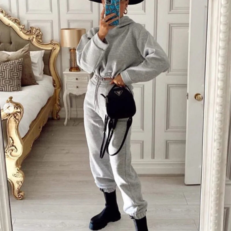 Winter Two Piece Sets Women Tracksuit Oversized Suit Autumn Trouser Suits Female Sweatshirt Solid Sports Hoodie Sportswear