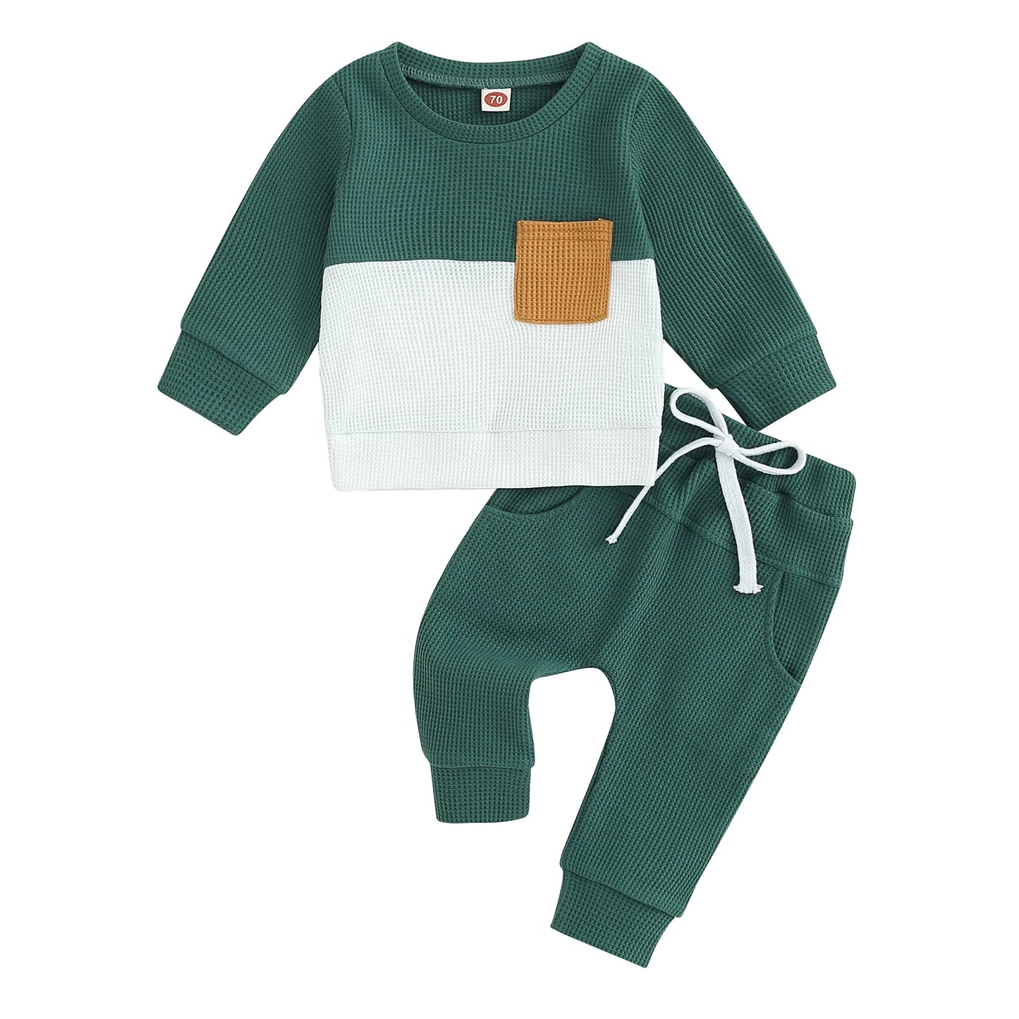 Pudcoco Infant Baby Boys Pants Set, Long Sleeve Crew Neck Contrast Color Sweatshirt Elastic Waist Sweatpants Infant Clothes 0-3T