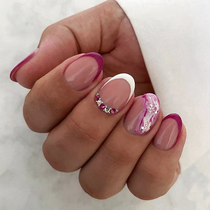 24Pcs Short Square Nude Fake Nails Art White Edge Glossy Artificial French False Nails Removable Full Cover Press on Nail Tips