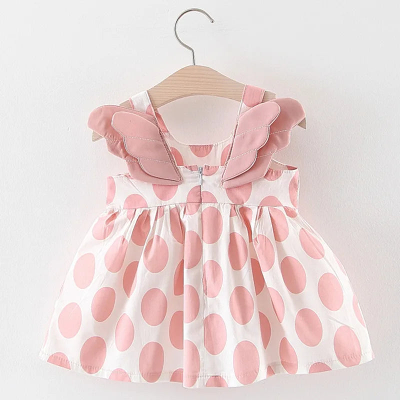 0-3 Year Old Girls Summer New Girls Dress With Halter Cherub Wings Polka Dot Promotional Girls Dress Birthday Party Team Dress