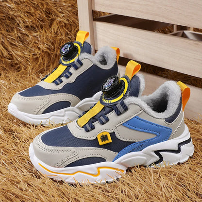 Winter 2024 Children Casual Sports Shoes Brand Kids Leather Fashion Sneakers Boys Girls Non-slip Warm Snow Boots