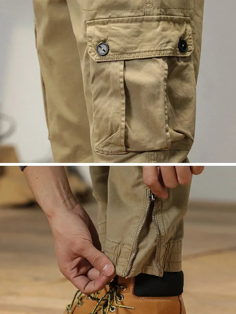 2024 New Multi-Pockets Spring Summer Cargo Pants Men Streetwear Zipper Leg Skinny Work Joggers Cotton Casual Tactical Trousers