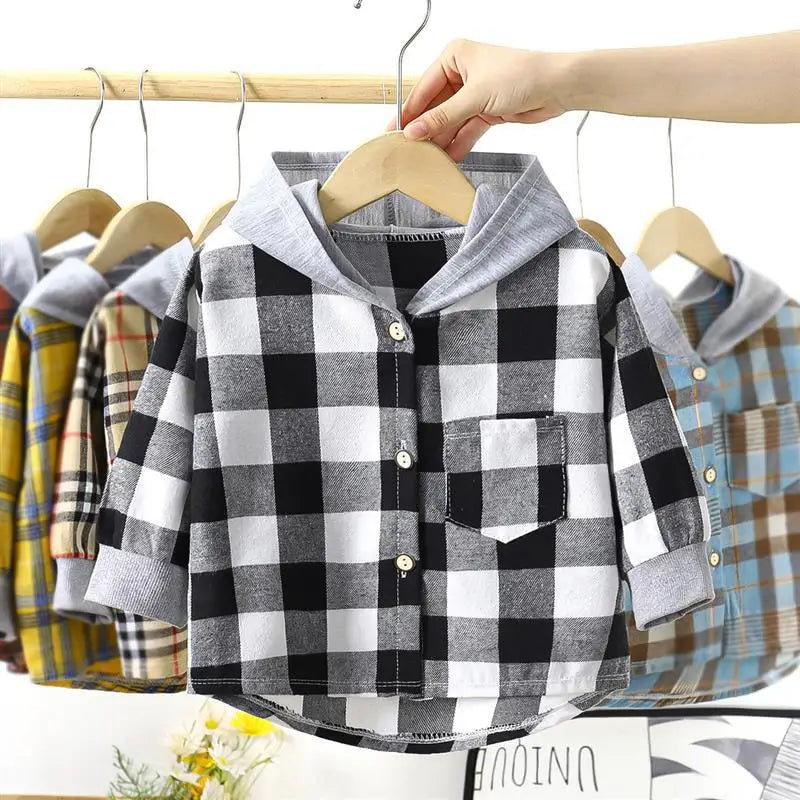 New children's hat shirt children's clothing baby boy casual plaid shirt girl long-sleeved clothing foreign shirt 2-10 years old