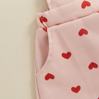 Sweet Kids Girls Suspender Jumpsuit Romper Princess Heart Print Letter Embroidery Toddler Overalls Shorts Playsuits