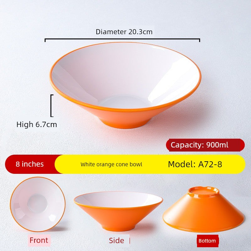 Melamine Rain-Hat Shaped Bowl Commercial Ramen Bowl River Snail Rice Noodle Bowl Noodle Restaurant Dedicated Noodles with Soy Sauce Wonton Pig's Knuckle Rice Spicy Hot Large Bowl