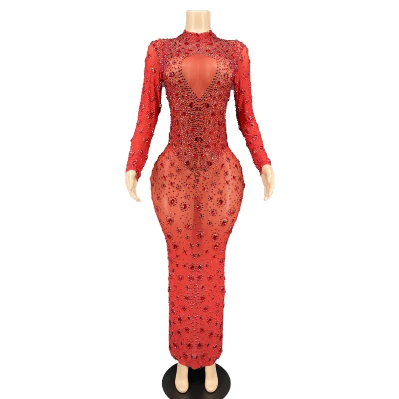 Sparkling Silver Transparent Feather Long Dress