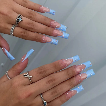 24pcs Artifical Bails With Glue Fake Nail Tips With Design Detachable Press On Nails Long Fake Nail Finished Nail Piece Sticker