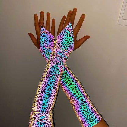 2025 Spring Summer Women Colorful Reflective SleeveS Y2K Harajuku Personality Printed Outdoor Sports Sunscreen Sleeve рукава