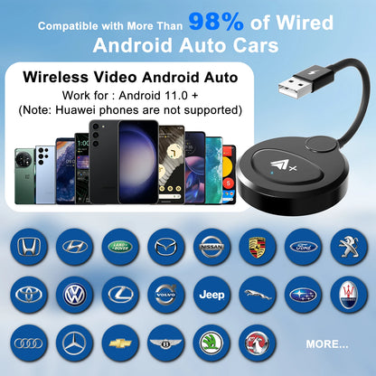 Wireless Video Android Auto Adapter with Netflix/YouTube/ TikTok for OEM Wireless CarPlay Cars