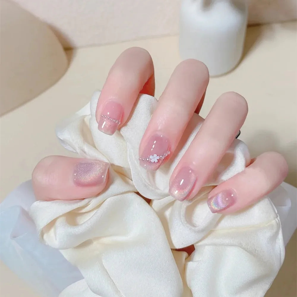 24Pcs Short Round Head Ballet Manicure Press On Nail Full Cover Artificial Coffin Fake Nails Wearing Reusable False Nails Art