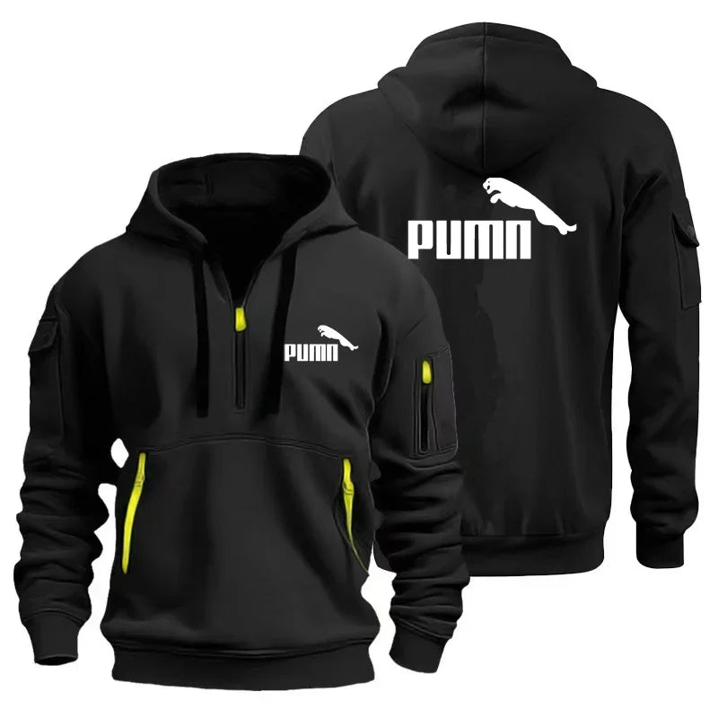 Men's European Size Hoodie, Multi-Pocket Zipper Sweatshirt, Loose Casual Pullover