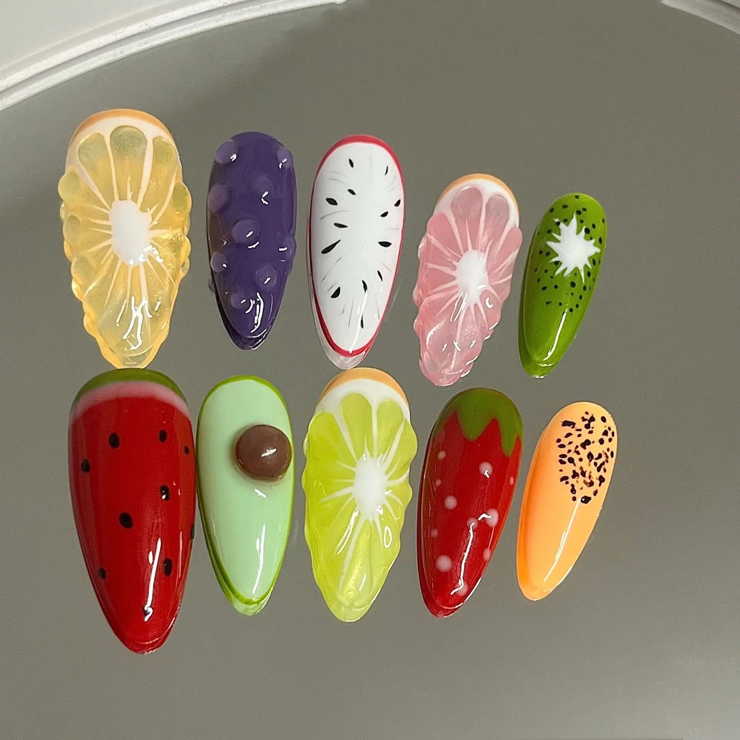 10Pcs Pink Handmade Press on Nails Full Cover Bow Tie Rhinestone Design