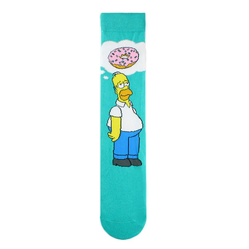 Simpsons Cartoon Anime Funny Socks Men Hip Hop Print Novelty Crazy Sokken Hip Hop Unisex Comfortable Skateboard Happy Meias