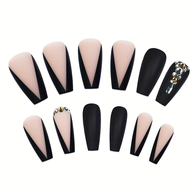 24pcs Nude French Fake Nails Need Adhesive Glue Glitter Press On Nails Wearable Nail Art Decoration Full Finished False Nail
