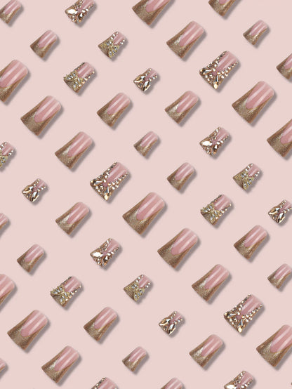 24 piece rectangular 3D butterfly dot diamond style, brown color scheme enhances your charm, nail art set, press nail